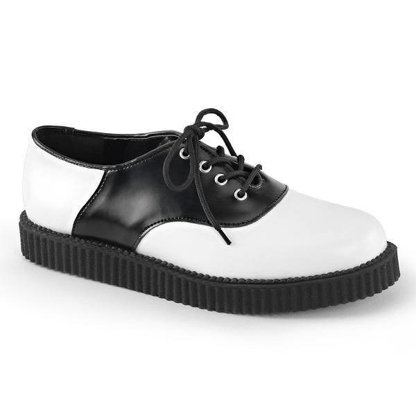 Demonia Creeper-606 White/Black Leather Schuhe Herren D203-579 Gothic Creepers Schuhe Weiß/Schwarz Deutschland SALE